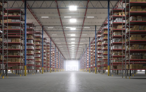 Warehouse,Interior,With,Loaded,Rows,Of,Shelves ,Huge,Warehouse,Interior